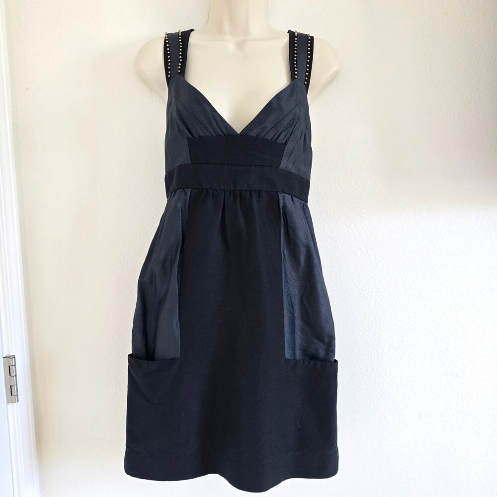 See By Chloe Black Mini Studded Babydoll Party Dress Size 2 Cotton Silk Blend